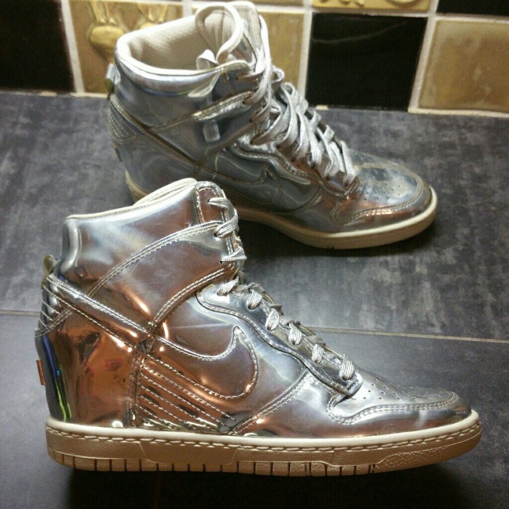 Nike Sky Hi Dunk Wedges Sz 7 Liquid Silver